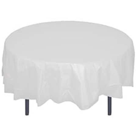 21118 84 In. Round Plastic Table Cover, White, 48PK
